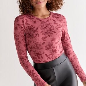 Francesca's Collections Rose Print Long Sleeve Bodysuit